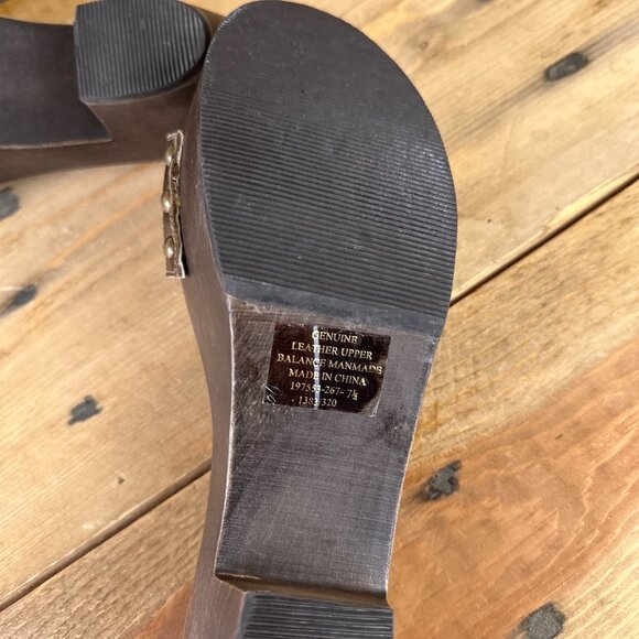 Colin Stuart Wood Bottoms Clogs Sandals‎ Leather 7.5 Gold Brown Platform - Picture 9 of 9